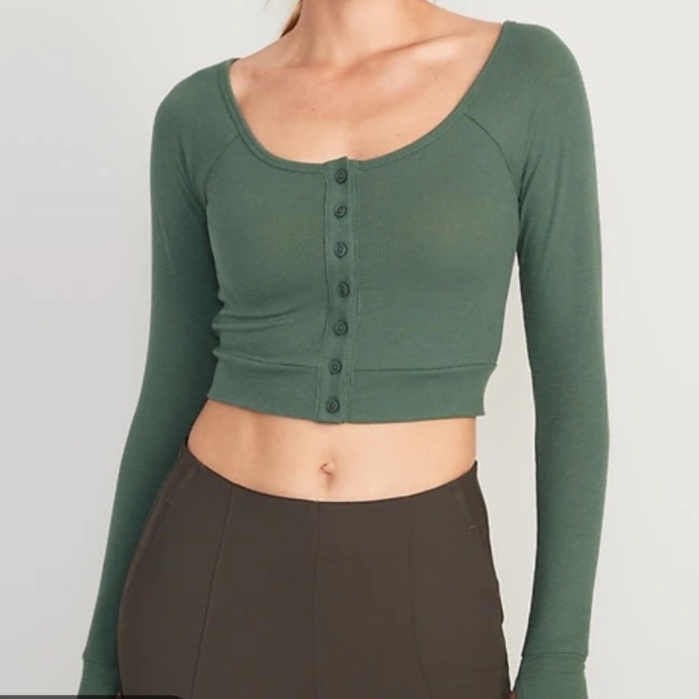 Old Navy Womens L Green UltraLite Rib-Knit Cardigan Top Go-Dry 422042-01-1